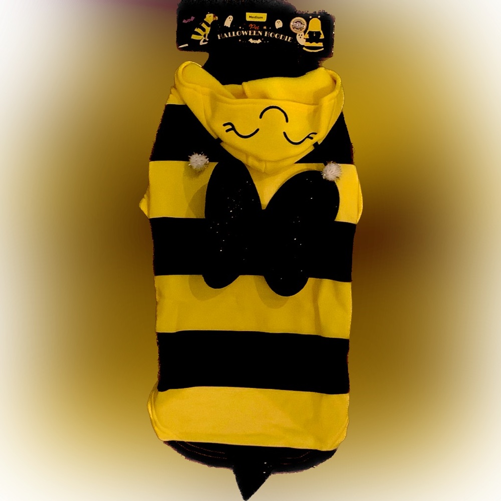 Honey Bee M Dog Costume yellow black Halloween Pet Hoodie Heart to Tail NEW NWT